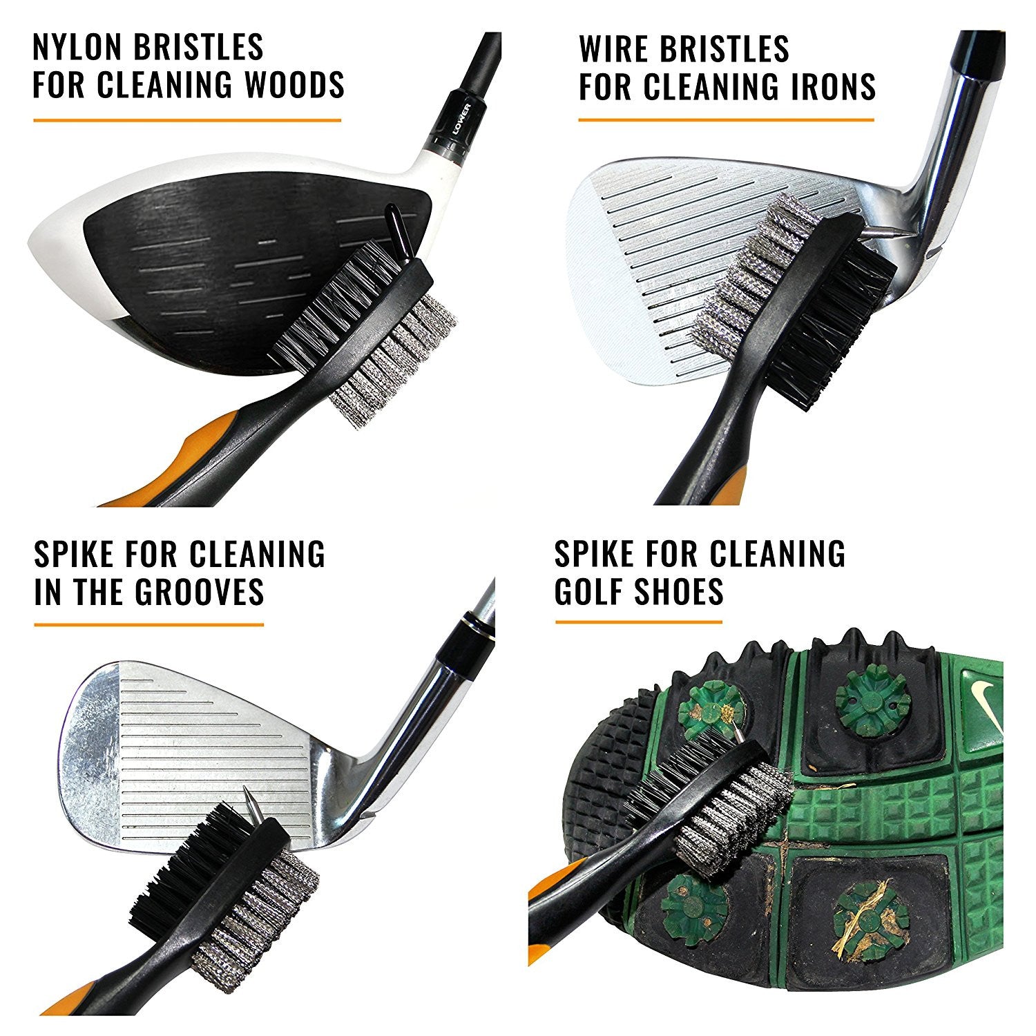 Cleaning Brush For Golf Club With Carabiner Groove Sharpener